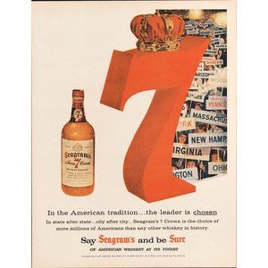 1956 Seagram's 7 Crown Whiskey Vintage Print Ad American Tradition Wall Art 50s
